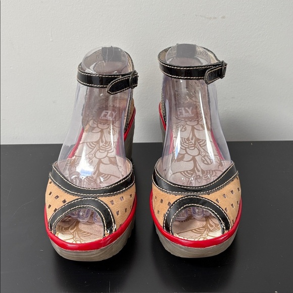 Fly London Ydel sandal open toe leather perforated platform wedge US7.5 EU38 - Picture 3 of 11